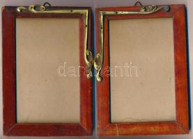 cca 1910 2 db szecessziós, üvegezett képkeret. Réz-fa /2 Art-nouveau frames 11x16 cm