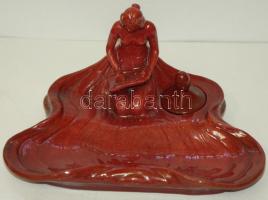 Szecessziós jelzett körpecsétes Zsolnay porcelán asztali toll- és tintatartó javított nyakkal / Zsolnay vintage art-nouveau chinaware (restored at the neck) 15x21x11cm