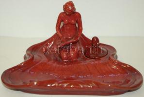 Szecessziós jelzett körpecsétes Zsolnay porcelán asztali toll- és tintatartó javított nyakkal / Zsol...