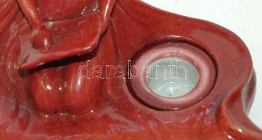 Szecessziós jelzett körpecsétes Zsolnay porcelán asztali toll- és tintatartó javított nyakkal / Zsol...