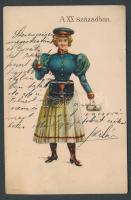 Post woman in the 20th century litho