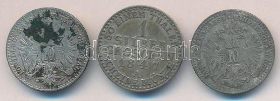 Német Államok / Lippe 1847A. 1Sgr Ag T:3 + Ausztria 1868-69. 10Kr Ag (2x) T:3 German States / Lippe 1847A 1 Silber Groschen Ag C::VG + Austria 1898-69. 10 Kreuzer Ag C:F