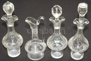 4 db sorszámozott, metszett, szakított üveg likőrös készlet / 4 pieces hand-made glass liqueor set 18 cm