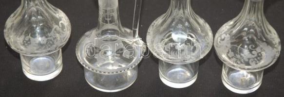 4 db sorszámozott, metszett, szakított üveg likőrös készlet / 4 pieces hand-made glass liqueor set 1...
