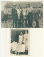 2 db érdekes régi fotó: fotó egy kutyanyúzásról és egy családi fotó babakocsival