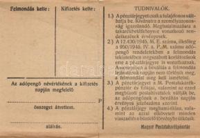 1946. 100.000AP pénztárjegy "Másra Át Nem Ruházható" + 10db adópengő T:III,III-