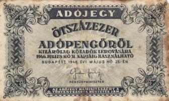 1946. 100.000AP pénztárjegy "Másra Át Nem Ruházható" + 10db adópengő T:III,III-