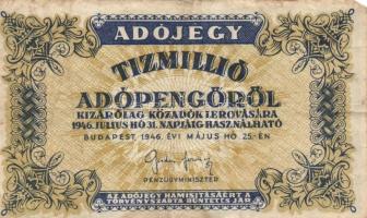 1946. 100.000AP pénztárjegy "Másra Át Nem Ruházható" + 10db adópengő T:III,III-