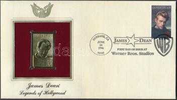 USA/Burbank 1996. "James Dean/Hollywood-i legendák" aranyfóliás(22kt) bélyeg replika FDC borítékban, a megegyező bélyeggel,elsőnapi bélyegzővel és ismertetővel T:1 USA/Burbank 1996. "James Dean/Legends of Hollywood" gold(22kt)foil stamp replica on First Day Issue envelop with the same stamp and information C:Unc