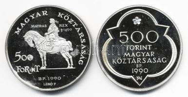 1990. 500Ft Ag + 500Ft Ag "Mátyás király" pár eredeti dísztokban T:PP (patina)