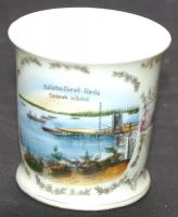 Kis porcelán bögre jelzés nélkül Balatonfüred - Csónak kikötő díszítéssel 8cm magas