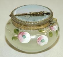 Kézzel festett kis üveg szelence Siófok látképpel 4,5cm magas