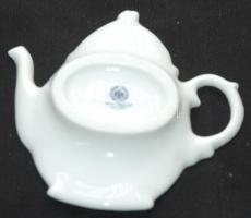 Viktória-mintás Hollóházi (!) jelzett teás kanna alakú porcelán ékszertartó tálacska 10x10cm