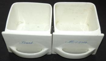 4db nagy és 4db kis méretű porcelán fűszeres fiók apró sérülésekkel + 3db kínai porcelán kistányér