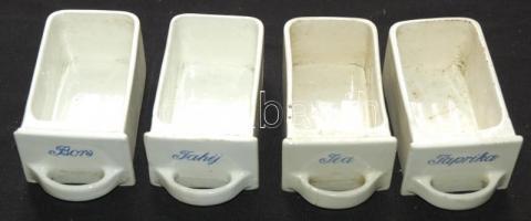 4db nagy és 4db kis méretű porcelán fűszeres fiók apró sérülésekkel + 3db kínai porcelán kistányér