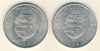 1947. 5Ft Ag "Kossuth" (2x) T:2,2-