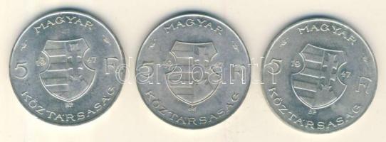 1947. 5Ft Ag "Kossuth" (3x) T:2,2-