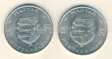 1947. 5Ft Ag "Kossuth" (2x) T:2