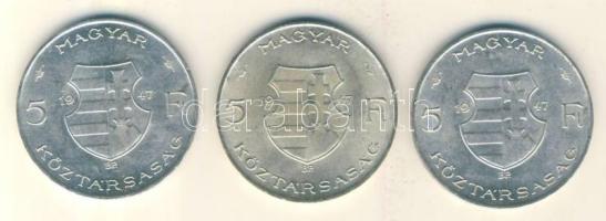 1947. 5Ft Ag "Kossuth" (3x) T:2,2-