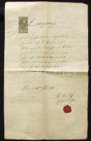 1876 Franz Rendl aláírású bizonyítvány 15kr okmánybélyeggel, viaszpecséttel