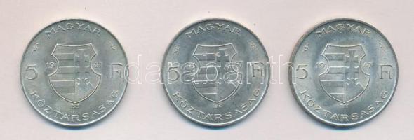 1947. 5Ft Ag "Kossuth" (3x) T:2,2-