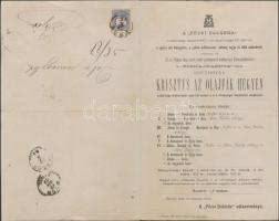 1885 Pécsi Dalárda meghívója és programja a Beethoven Krisztus az Olajfák hegyén