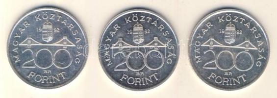 1992. 200Ft Ag "MNB" (3x) T:1-,2