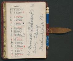 1918 Mini Tárczanaptár bőr kötésben csontfejű ceruzával 3x8 cm