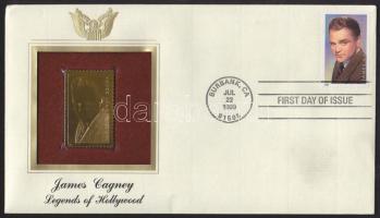 USA/Burbank 1999. "James Cagney/Hollywood-i legendák" aranyfóliás(22kt) bélyeg replika FDC borítékban, a megegyező bélyeggel,elsőnapi bélyegzővel és ismertetővel T:1 USA/Burbank 1999. "James Cagney/Legends of Hollywood" gold(22kt)foil stamp replica on First Day Issue envelop with the same stamp and information C:Unc