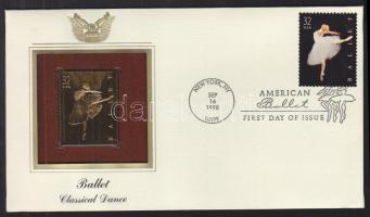 USA/New York 1998. "Balett/Klasszikus Tánc" aranyfóliás(22kt) bélyeg replika FDC borítékban, a megegyező bélyeggel,elsőnapi bélyegzővel és ismertetővel T:1 USA/New York 1998. "Ballet/Classical Dance" gold(22kt)foil stamp replica on First Day Issue envelop with the same stamp and information C:Unc