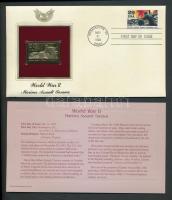 USA/Washington 1993. "II. Világháború/Tengerészgyalogos támadás Tarawában" aranyozott(22kt) bélyeg replika FDC borítékban, bélyeggel és elsőnapi bélyegzővel és ismertetővel T:1 USA/Washington 1993. "World War II/Marines assaultvTarawa" gilded(22kt) stamp replica on First Day Issue envelop with stamp and information C:Unc