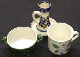 Nagy vegyes kerámia tétel: tálak, vázák, gyertyatartók, bögrék, stb