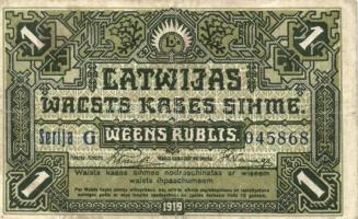 Lettország 1919. 1R "G" T:II-
Latvia 1919. 1 Rublis "G" C:VF