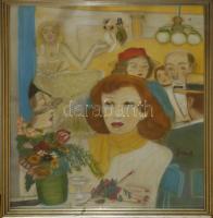 Jancsek Antal (1907-1990): Bálban. Tempera, papír, jelzett. Keretben 45x52 cm