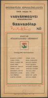 1949 Országgyűlési választás Függetlenségi népfront női szavazólap Vasvármegye