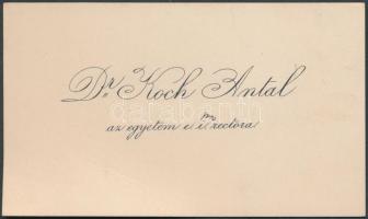 Koch Antal geológus, egyetemi tanár névjegye saját kézzel írt üdvözlő soraival