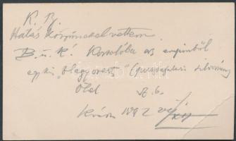 Szádeczky-Kardoss Lajos történész, egyetemi tanár névjegye saját kézzel írt üdvözlő soraival.