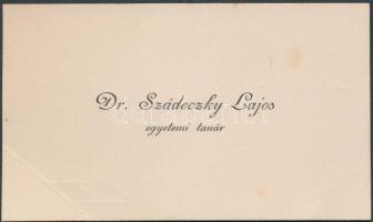 Szádeczky-Kardoss Lajos történész, egyetemi tanár névjegye saját kézzel írt üdvözlő soraival