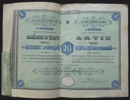 1926. "Gróf Csáky László Ajax Acélművek Részvénytársaság" részvénye 20P-ről szelvényekkel