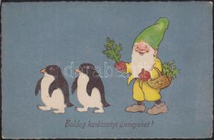 Christmas, dwarf, penguins litho