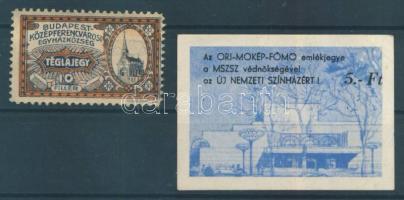 ~1930. Budapest Középferencvárosi Egyházközség 10f-es téglajegye + "Új Nemzeti Színházért" emlékjegy 5Ft-ról T:I