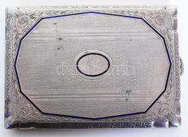 Szecessziós cigarettatárca, ezüst(Ag), virág és növény motívumokkal díszítve, kék zománc berakással, jelzés nélkül, 11,5×8 cm, Nettó: 144g / Very nice silver(Ag) cigarette case with flower motives 144g