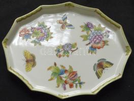 Viktória-mintás kézzel festett jelzett Herendi porcelán vizitkártya tartó hibátlan állapotban / Handpainted Herendi chinaware bowl in flawless condition 23x19cm
