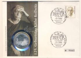 NSZK 1992. 10M Ag "Käthe Kollwitz" érmés, bélyeges borítékon, elsőnapi bélyegzéssel T:1