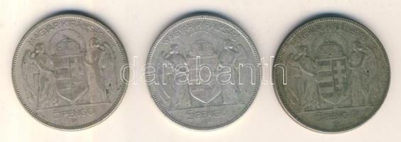 1930. 5P Ag "Horthy jobbra" (3x) T:3