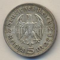Német 3. Birodalom 1935D 5M Ag "Hindenburg" T:2- German Third Reich 1935D 5 Mark Ag "Hindenburg" C:VF