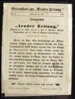 1859 Az Aradi újság különkiadása távirati formában az osztrák-francia békéről és a császárokat találkozásáról tudósít, 72kr szignettával