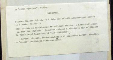 1859 Az Aradi újság különkiadása távirati formában az osztrák-francia békéről és a császárokat talál...