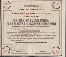 1946. Dreher-Haggenmacher Első Magyar Részvényserfőződe részvényelismervénye ideiglenes részvényről 40P értékben (6x) 3-3 egymás utáni sorszámú