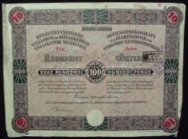 Budapest 1929. "Részvénytársaság Villamos és Közlekedési Vállalatok számára" 10 részvénye 100P-ről szelvényekkel